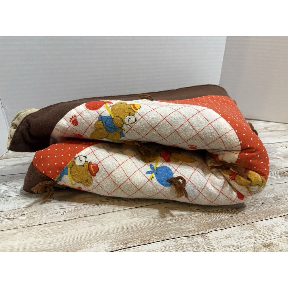 Vintage Handmade Teddy Bear Patchwork Baby Quilt, Gingham Cotton